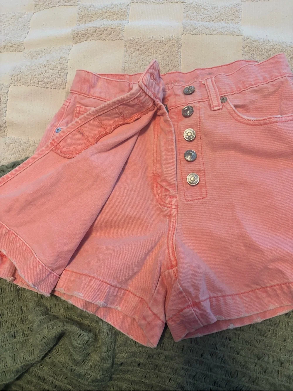 American Eagle Outfitters Pink High-Waist Button-Front Shorts